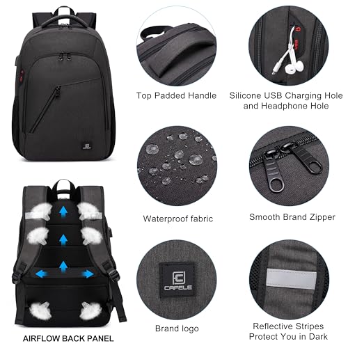 CAFELE Laptop Backpack 17.3 Inch Computer Backpack Daypack Water-Repellent Laptop Bag with USB Charging Port for Business/School/Travel/Women/Men (Grey, 17.3 Inches) - color: Grey