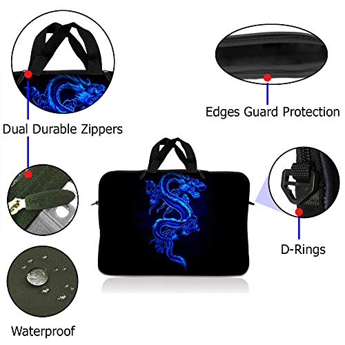 LSS 10 10.2 inch Laptop Sleeve Bag Compatible with Acer, Asus, Dell, HP, Sony, MacBook and more | Carrying Case Pouch w/ Handle , Blue Dragon - color: Blue Dragon, size: 8 in -10.2 in