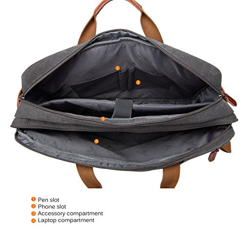 CoolBELL Convertible Backpack Messenger Shoulder bag Laptop Case Handbag Business Briefcase Multi-functional Travel Rucksack Fits 15.6 Inch Laptop For Men/Women (Cancas Dark Grey) - color: Dark Grey, size: 15.6 Inches