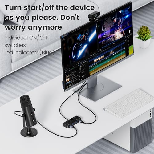 Qeefun 4-Port USB 3.2 Hub, Individual LED Power Switches, 10Gbps Data Transfer USB 3.2 Gen 2 Splitter with 4ft Extension Cable, Multiple USB Extender for Laptop, PC, iMac, USB Flash Drives and More - style: A to 4A 3.2