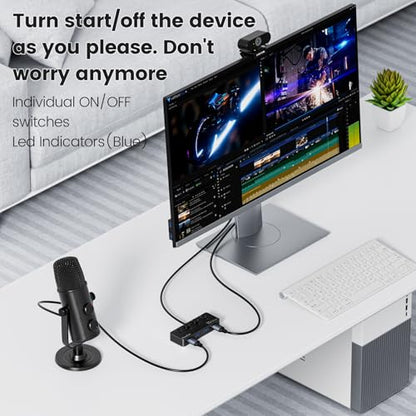 Qeefun 4-Port USB 3.2 Hub, Individual LED Power Switches, 10Gbps Data Transfer USB 3.2 Gen 2 Splitter with 4ft Extension Cable, Multiple USB Extender for Laptop, PC, iMac, USB Flash Drives and More - style: A to 4A 3.2