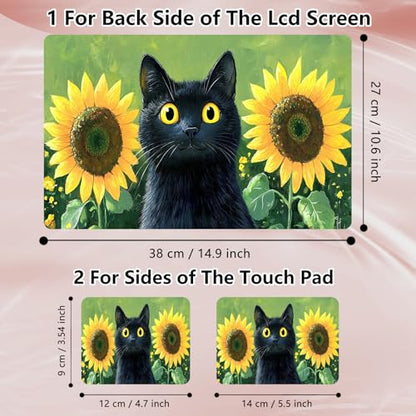 Laptop Skin Sticker Decal 12" 13" 13.3" 14" 15" 15.6",Waterproof Scratch Resistant Vinyl,Reusable Easy to Apply,for MacBook HP Dell Notebooks Netbooks Laptop,2 Wrist Pads,Black Cat Sunflower - color: Black Cat Sunflower