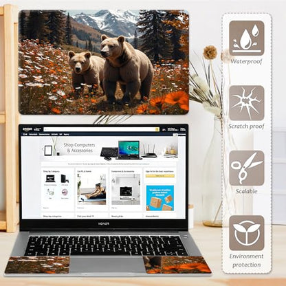 Laptop Skin 12.1-15.6 inch Removable Universal Reusable Laptop Sticker Decal,Waterproof No Residue Vinyl Cover,Scratch-Resistant Cuttable Full Wrap Sticker for Notebook, Wildflower Grizzly Bear - color: Wildflower Grizzly Bear