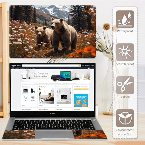 Laptop Skin 12.1-15.6 inch Removable Universal Reusable Laptop Sticker Decal,Waterproof No Residue Vinyl Cover,Scratch-Resistant Cuttable Full Wrap Sticker for Notebook, Wildflower Grizzly Bear - color: Wildflower Grizzly Bear