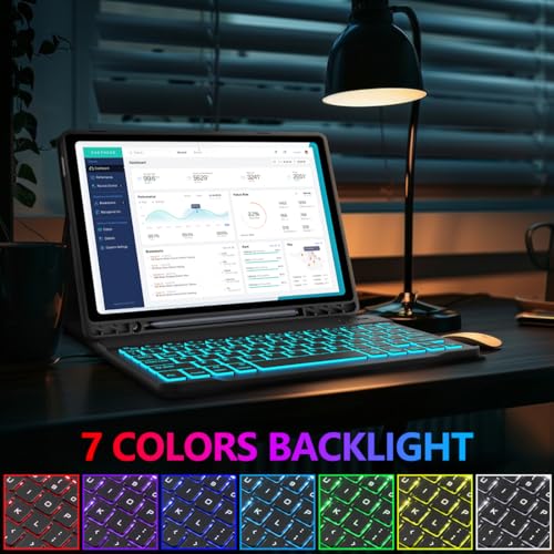 Keyboard Case for Galaxy Tab A9 Plus 5G 11 Inch 2023 (SM-X210/X216/X218), 7 Color Backlit Detachable Tablet Keyboard Cover with S Pen Holder for Samsung Galaxy Tab A9+ 11" (Black) - color: Black