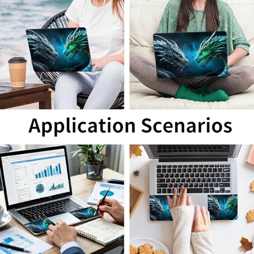 15.6 Inch Laptop Skin Sticker, Reusable Vinyl Cover Protector with 2 Wrist Pad Skins, Removable Waterproof Scratch-Resistant for 12-15.6 Inch Laptop Notebook,Green Dragon - color: Green Dragon