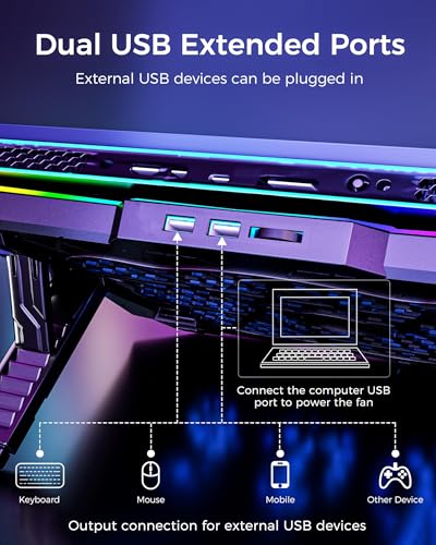 AICHESON Laptop Cooling Pad with 8 Cooler Fans for 15.6-17.3 Inch Computers | RGB Atmosphere Lights, Computer Base Stand with 7 Height Slots, Blue LED Lights with Fans, 2 USB Ports, AA3 - color: RGBLight