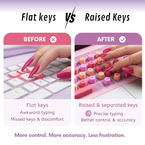 Keyboard Cover for Long Nails – Raised Silicone Sticker Keys with Removable Silicone Mat – Adapts to Most 13" to 15.6" Laptop Keyboards (PC & Mac) – Gift-Ready Design