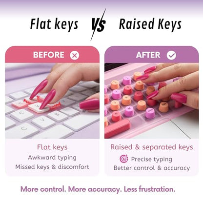 Keyboard Cover for Long Nails – Raised Silicone Sticker Keys with Removable Silicone Mat – Adapts to Most 13" to 15.6" Laptop Keyboards (PC & Mac) – Gift-Ready Design