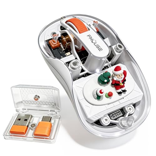 FMOUSE Transparent Wireless Mouse, Tri-Mode Bluetooth 5.1 & 2.4GHz, USB-A & USB-C Receiver, Silent Rechargeable RGB, 3 Devices for MacBook Laptop iPad PC, Pure White Edition — White - color: White - Christmas Special Edition