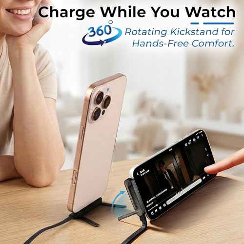 240W Sideways Phone Charger with Invisible Holder, Right Angle USB C to USB C Cable, Flat Chubby Cable with Stand, Fast Flat Phone Charger for iPhone 15, Galaxy S24, Laptop, Switch