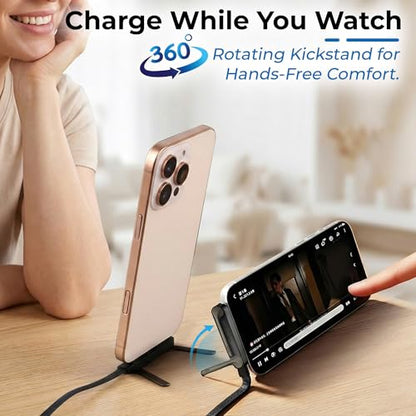 240W Sideways Phone Charger with Invisible Holder, Right Angle USB C to USB C Cable, Flat Chubby Cable with Stand, Fast Flat Phone Charger for iPhone 15, Galaxy S24, Laptop, Switch