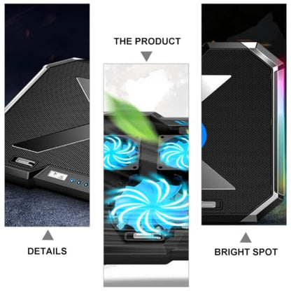 RGB LED Laptop Cooling Pad with 7-Gear Adjustable Ventilated Support, Alloy Material, Quiet Cooling Effect for Gaming Laptops, Black Cooler Stand with 7-Angle Adjustment