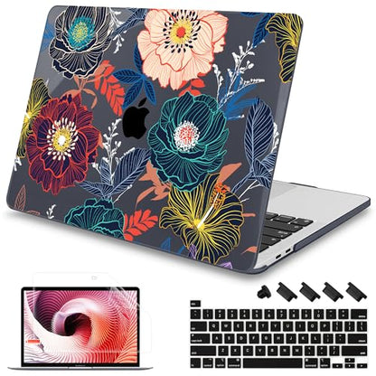 Mektron for MacBook Pro 16 inch A2141 Case 2020 2019 Release with Retina Display & Touch Bar & Touch ID, Plastic Hard Shell Cover Keyboard Skin Screen Protector Dust Plug，Dahlia Flowers - color: Dahlia Flowers