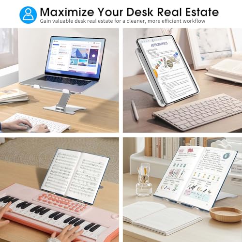 LRLKFX Laptop Stand Portable Foldable Aluminum Laptop Riser Height Adjustable Ergonomic Holder for Desk Compatible with MacBook Air Pro, Dell, HP, Lenovo & More 10-15.6" - Silver - color: Silver