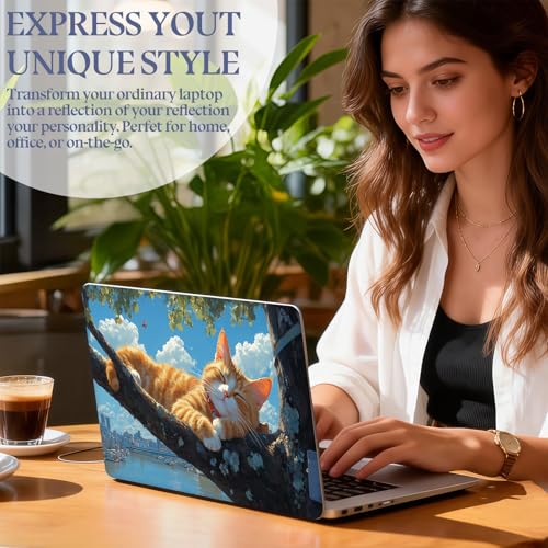 Universal Laptop Skin Sticker Decal,15.6 Inch Laptop Vinyl Cover for 13" 14" 15.6" Laptop,Scratch-Resistant Waterproof Protector Wrap,Reusable with Wrist Pads,Riverview Napping Cat - color: Riverview Napping Cat