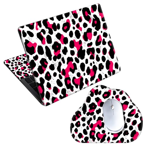 Laptop Skin Sticker Decal 15-15.6 Inch with Cute Mouse Pad, Universal Reusable Vinyl Sticker for 12.1 13 13.3 14 15.4 Inch Netbook and Notebook PC, Pink Black Leopard - color: Pink Black Leopard