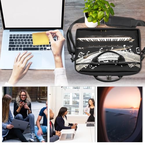 Laptop Shoulder Bag for Women Men, Waterproof Computer Case Messenger Bag Briefcase for Business Office Travel - color: Music Note With Piano Keys