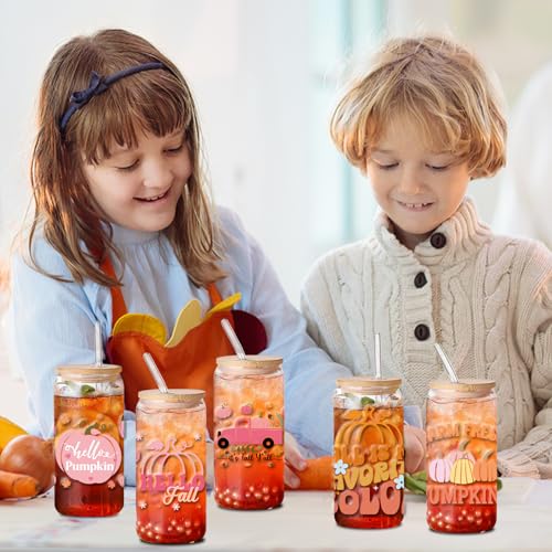 Rngmsi Fall UV DTF Stickers - 10 Sheets Pink Autumn UV DTF Cup Wraps for 16 oz Glass, Pumpkin Car Maple Leaf Drinking Rub on Transfer Stickers, Waterproof Uvdtf Decals for Water Bottle DIY Fall Crafts - style: Fall Pumpkin
