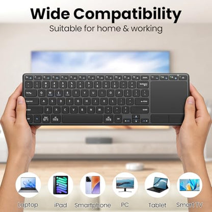 Rechargeable Wireless Keyboard with Touchpad Multi-Device Computer Keyboard with Trackpad 2.4G and Bluetooth Wireless Touch TV Keyboard for PC/Laptop/Tablet/Smart TV