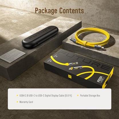 AOHI USB4 2.0 Cable with LED Display 6.6ft, 240W PD3.1 Fast Charging, 80Gbps Data Transfer, Dual 8K Display, The Future Adonis USB C Cable for MacBook Pro/iPhone 17 Pro Max/Galaxy/SSD/Docking, Yellow