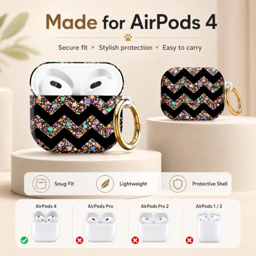 Compatible with AirPod 4 Case 2024, Cute Hard Plastic Protective Cover for Airpod 4th Generation Women, Shockproof Shell Skin with Gold Ring Keychain,Colorful Dots Camouflage - color: Colorful Dots Camouflage