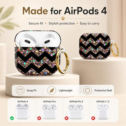 Compatible with AirPod 4 Case 2024, Cute Hard Plastic Protective Cover for Airpod 4th Generation Women, Shockproof Shell Skin with Gold Ring Keychain,Colorful Dots Camouflage - color: Colorful Dots Camouflage