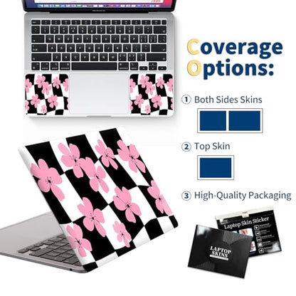 Universal Laptop Skin for 13-16 Inch Laptops,Vinyl Protective Sticker Decal,Easy DIY Trim-to-Fit for HP/Dell/MacBook,Bubble-Free & Removable,Pink Flowers Plaid - color: Pink Flowers Plaid