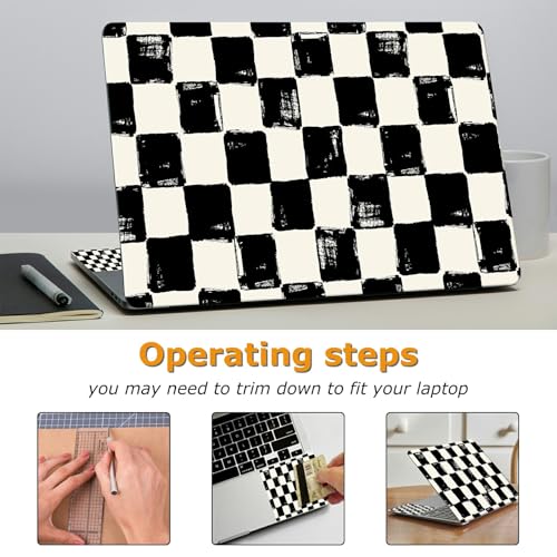 Universal Laptop Skin Sticker with 2 Wrist Pad Decals, 3-Piece Removable Vinyl Laptop Cover, Black and White Checkered Waterproof Anti-Scratch, Easy-Trim Fit for 13.3" 14" 15.6" Laptops - color: Black and White Checkered