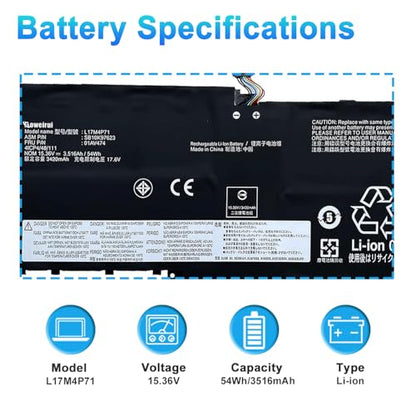 L17M4P71 L17C4P71 Laptop Battery for Lenovo ThinkPad X1 Yoga 3rd Gen 2018 Series 20LD 20LE 20LF 20LG TP00076D L17M4P73 01AV474 01AV475 SB10K97623 SB10K97624 01AV499 SB10K97638 02DL003 - size: 10.79*4.21*0.16inch L17M4P71