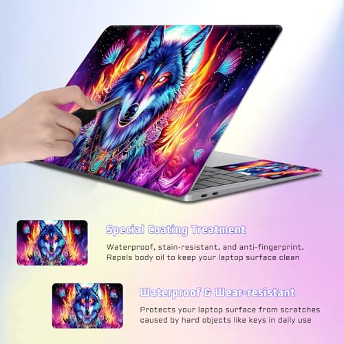 Universal Laptop Skin Sticker Decal, Compatible with MacBook HP Dell Lenovo 12"-15.6", Reusable Vinyl Notebook Cover 3PCS Set, High-Recognition Film-Blue Wolf Full Moon - color: Blue Wolf Full Moon