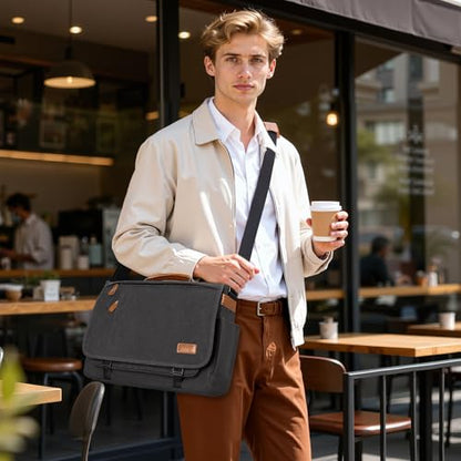 ESTARER Men Messenger Bag 15.6 inch, Computer Work Bag Water-resistant Canvas, Laptop Shoulder Bag Briefcase Satchel, Dark Grey - color: 15.6'' Buckle-dark Grey