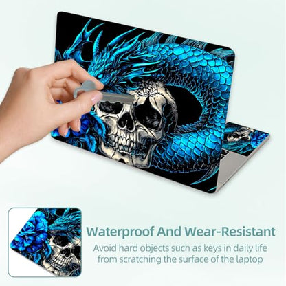 Universal Laptop Skin Decal, 3-Piece Vinyl Protector for 12 13 14 15.6" Notebook, Waterproof Anti-Scratch, Easy Trim & Bubble-Free Finish, Blue Dragon Skull Rose - color: Blue Dragon Skull Rose