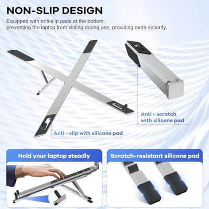 Foldable Laptop Stand, Ergonomic Aluminum Desktop Holder Riser,6 Angles Adjustable,Lightweight Compact, Compatible with 10-17.3'' MacBook,iPad,Dell,HP,Lenovo,Asus,Samsung etc. (Grey)