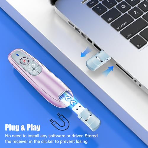 Presentation Clicker Wireless Presenter Remote Clicker, USB C PowerPoint Clicker for Presentation with Clicker, RF 2.4GHz Computer Presenter Clicker Slide Advancer for Mac - color: Pink