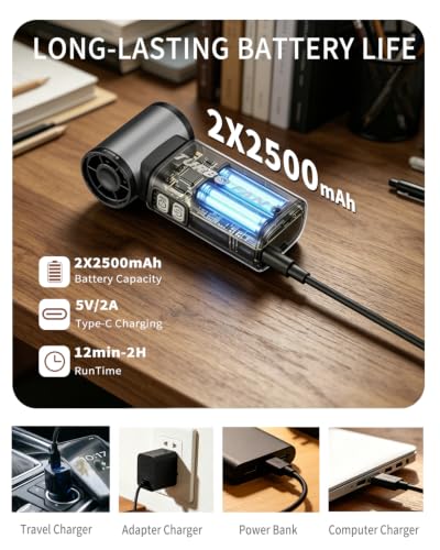 Compressed Air Duster, 130000RPM Super Power Electric Air Duster for PC Keyboard, 5-Speed Turbo Fan, Rechargeable Dust Air Blower for Electronics, Keyboard, Home & Outdoor Cleaning, Black