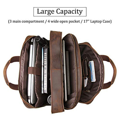 Augus Business Travel Briefcase Genuine Leather Duffel Bags for Men Laptop Bag fits 15.6 inches Laptop - color: Coffee-2