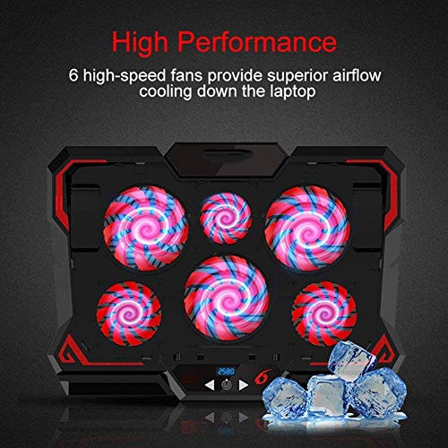 Laptop Cooling Pad 6 Fans Up to 17 Inch Heavy Notebook Cooler Blue LED Lights 2 USB Ports Blue-6fans