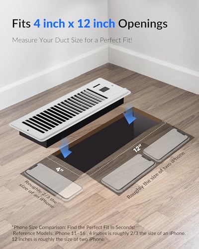 Howeall Super Quiet Register Booster Fan for 4" x 12" Register Holes, Smart Vent with Dual Intelligent Thermostat and WIFI App Control, Heating Cooling AC Vent Fan (White) - color: White, size: 4" x 12"