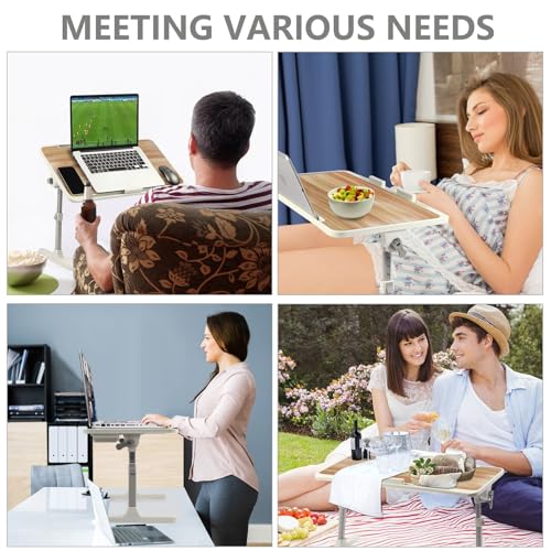 Adjustable Lap Desk with USB Fan & LED Light, Height & Angle Adjustable Laptop Bed Tray Table, Foldable Laptop Stand for Bed, Couch, Sofa & Floor, Walnut - color: Walnut