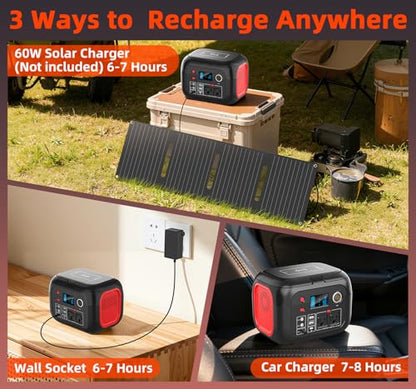 ENOFLO 300W Portable Power Station, 228Wh Solar Generator | 110V Pure Sine Wave AC Outlet, 61600mAh Lithium Battery Backup for CPAP, Camping, RV, and Home Emergency - color: Red-Black1