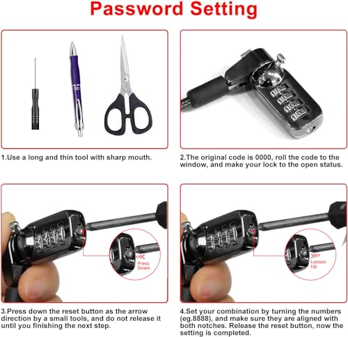 Computer Laptop Cable Lock • Slot Plate 6.23ft Cable • Security Computer Combination Lock • 4 Digital Password Protection Cable • Anti Theft Lock and Notebook Other Device