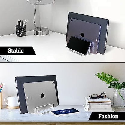 UCINNOVATE Vertical Laptop Stand, Acrylic Laptop Holder Desk with Adjustable Dock, Dual Desktop Notebook Stand Fits All MacBook/Surface/Gaming Laptop/iPad/Pro/Chromebook/HP/Dell/Computer/Keyboard