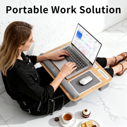 Home Office Lap Desk with Wrist Rest Wrist Rest, Mouse Pad, and Phone Holder Large Laptop Bed Desk for Notebook, Laptop, Tablet, Lap Stand Fits Up to 17 Inch Laptops (Woodgrain) - color: Woodgrain, size: Large
