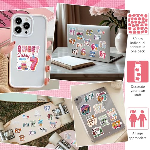 DETICKERS Six Seven Stickers 50 PCS Waterproof Vinyl Funny 6 7 Stickers Gifts for Adults Teens - style: Funny 67