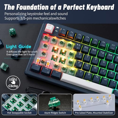 Hexgears Wireless Mechanical Keyboard with Number Pad,Wrist Rest,Gasket Structure,Tri-Mode BT5.0/USB-C/2.4GHz Hot Swappable Keyboard,Creamy Sound,RGB Backlit,Computer Gaming Keyboards(Clicky Switch) - color: Dark Blue-99keys, size: Clicky