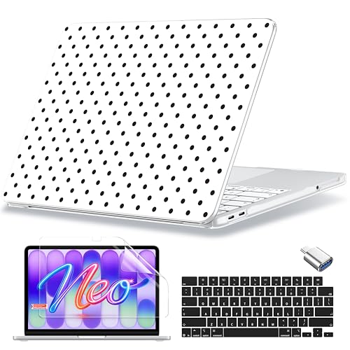 MecBevia Compatible with MacBook Neo Case 13 inch 2026 A3404 A18 Pro Chip | 4-in-1 Kit, Neo Hard Shell Case Cover & Keyboard Cover & Screen Protector & Type C, Polka Dot White - color: Polka Dot White