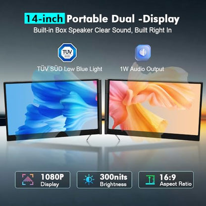 Blackview Triple Laptop Screen Extender 14 inch USB C Plug Play | Detachable 4.5mm 1kg, 1080P FHD IPS, 180° Rotate, Extend/Mirror/Portrait, 100W Reverse Charging, Compatible with Mac/Switch - color: DCM6-Triple