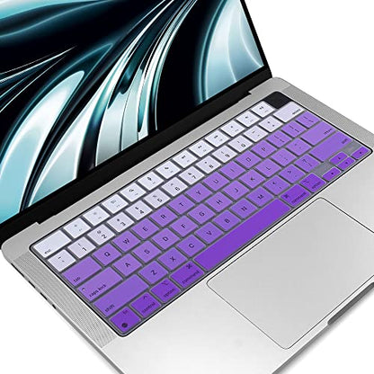 ProElife Keyboard Cover Skin for MacBook Air 13.6 15 inch 2024 2023 2022 M3 M2 Chip A2681 A2941, Ultra Thin Keyboard Protector U.S Enter for 2024-2022 Air 13.6'' 15'' M3 M2 Accessory (Ombre Purple) | US Enter, Ultra Thin (0.26 mm), Silicone Protective Ski