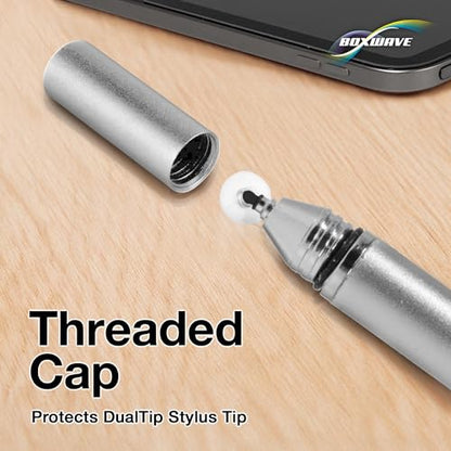 BoxWave Stylus Pen Compatible with LG gram Pro Thin and Lightweight Laptop (17 in) - DualTip Capacitive Stylus, Fiber Tip Disc Tip Capacitive Stylus Pen - Metallic Silver